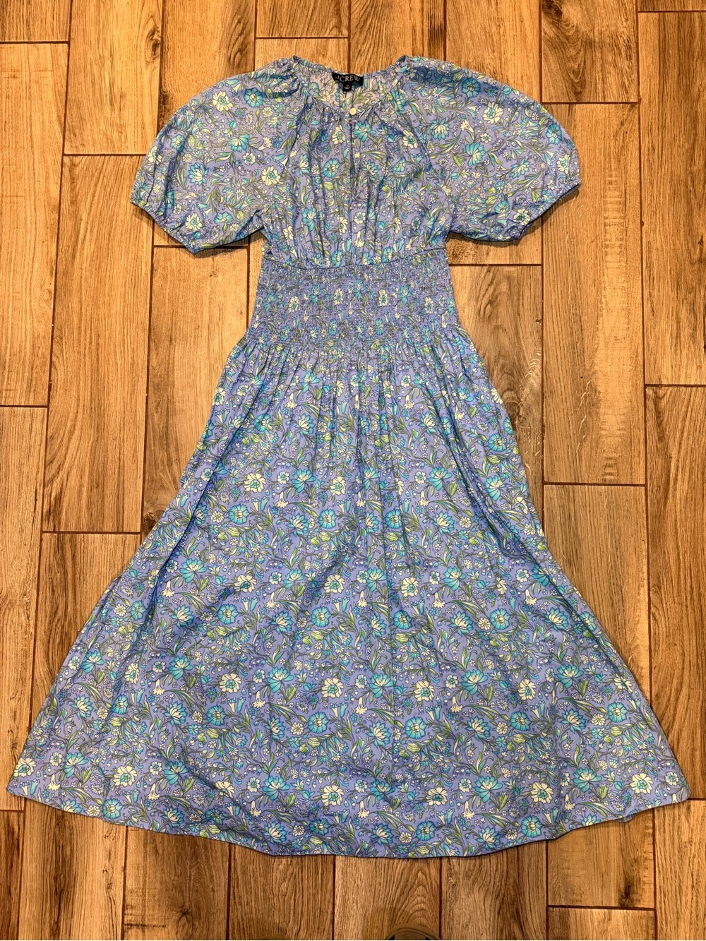 J. Crew Blue Floral Puff-Sleeve Maxi Dress